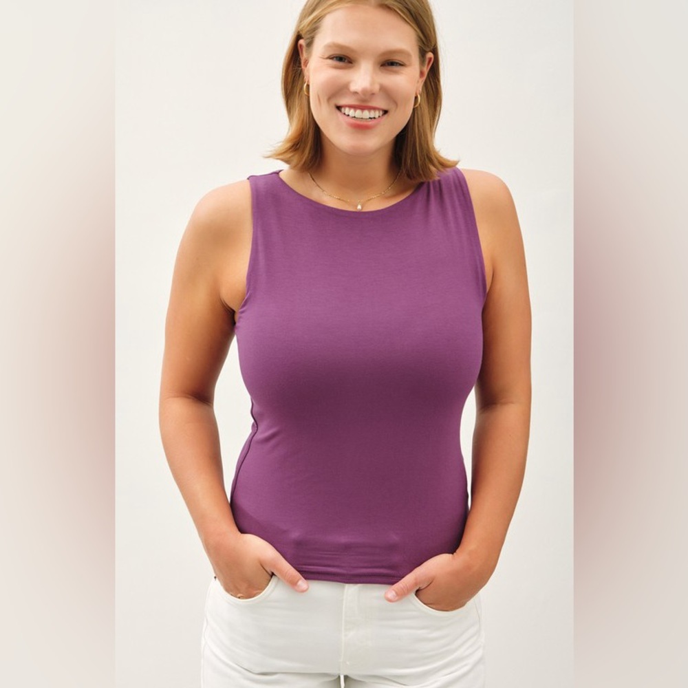 🟠 409B-PURPLE. Soft Double Layered Boat Neck Tank
